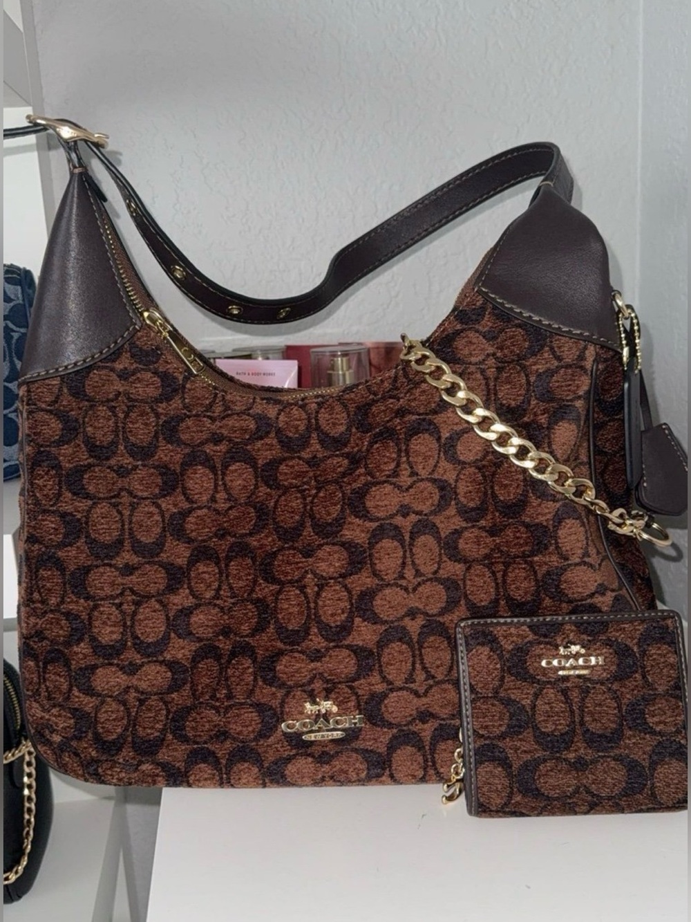 🤎Coach Large Ella Shoulder Bag & Snap Wallet Bundle in Signature Chenille